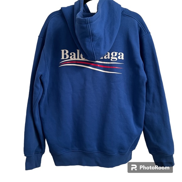 Balenciaga Campaign Logo Navy Hoodie size L - Used - Picture 3 of 5